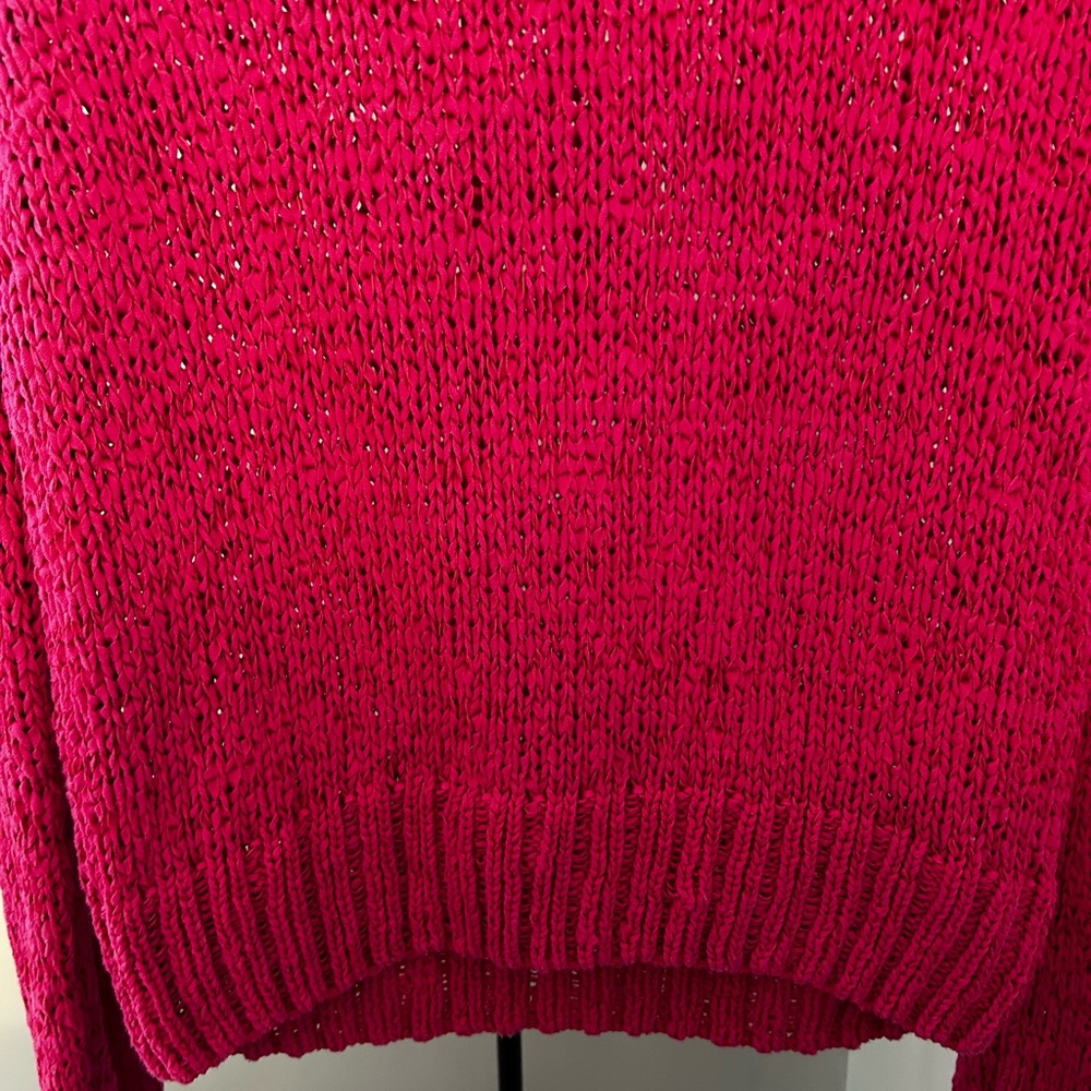 Zara Hot Pink Textured Knit Sweater Crew Neck – Size L - Picture 5 of 5